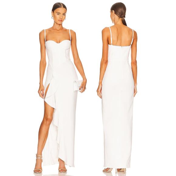 Katie May Eros Gown Maxi Dress Ruffle Side Slit Bridal Fairy Dainty Size M